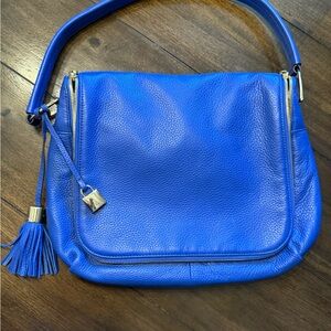 G.I.L.I. Blue Pebbled Leather Shoulder Bag with Tassel